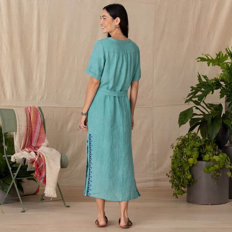 Linen Loose Dress - EMILIE Aqua Green Midi