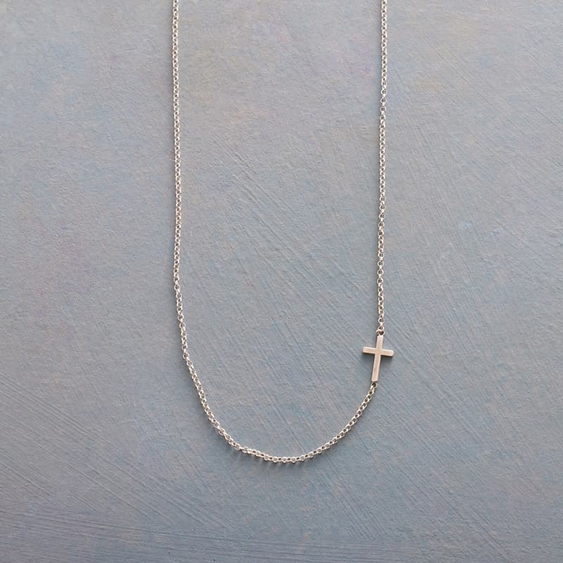 STERLING SILVER CROSS ACROSS NECKLACE view 1
