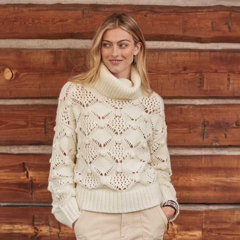 Women's Pointelle Knit Jumper in Ice Stone