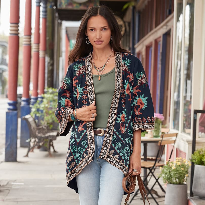 Embroidered kimono outlet cardigan