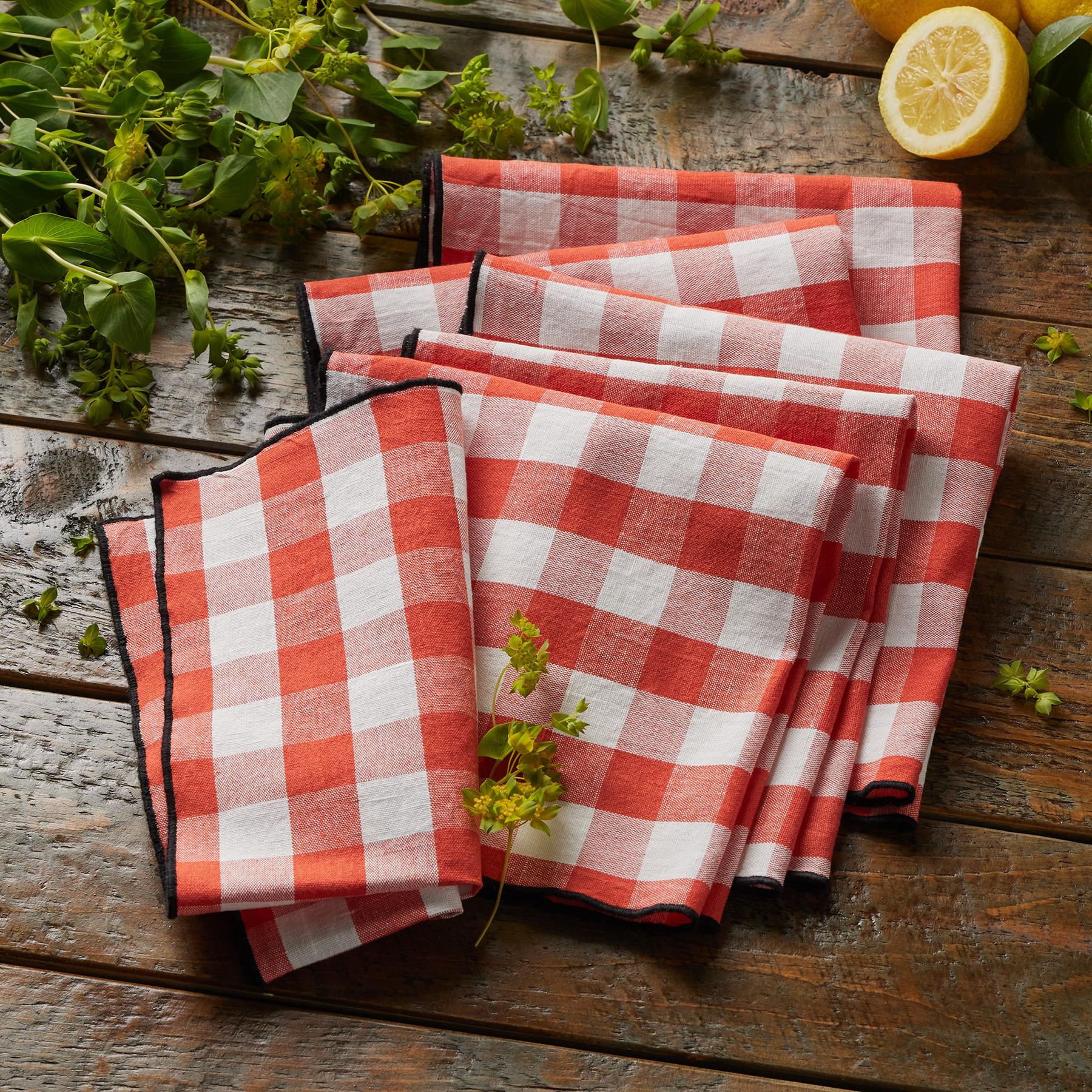 European Linen Contrast Border Napkins (Set of 4)