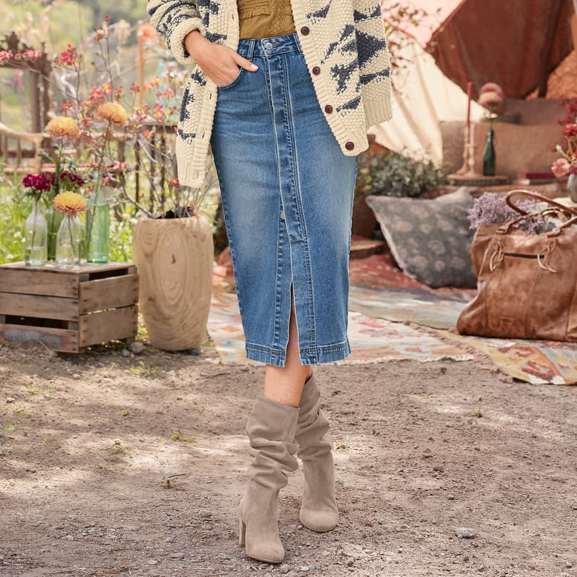 Where can i find hotsell knee length denim skirt