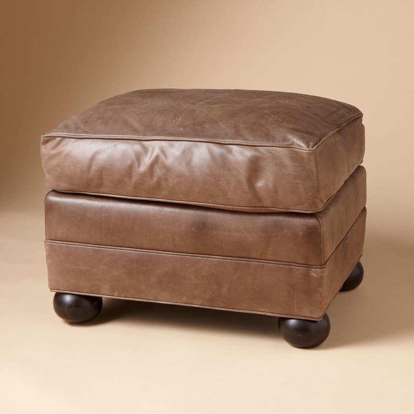 OGDEN LEATHER OTTOMAN view 1 BROWN