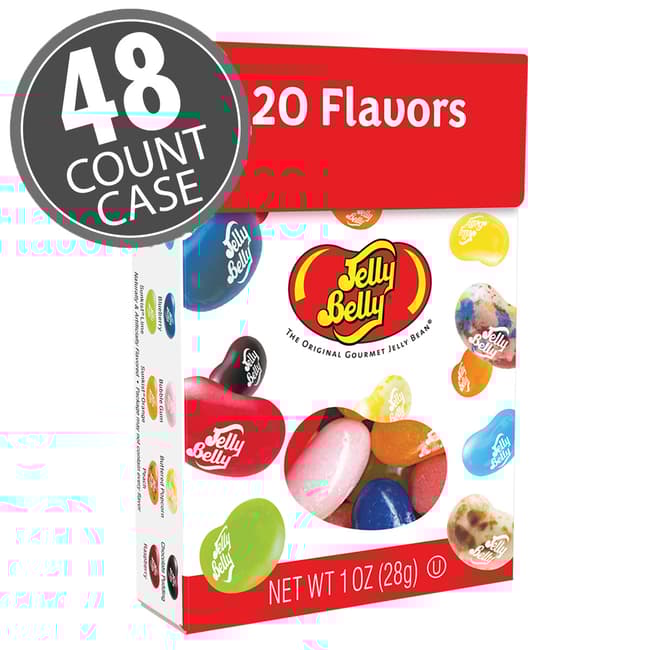 20 Assorted Jelly Bean Flavors 1 oz Flip Top boxes 48Count Case