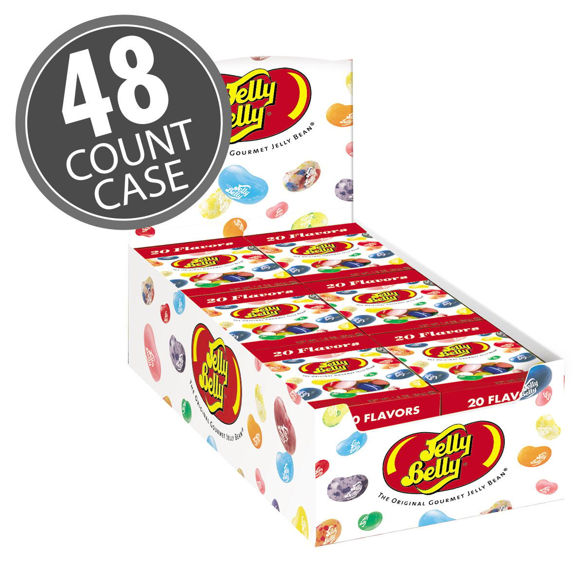 20 Assorted Jelly Bean Flavors - 1.2 oz Flip Top boxes 48-Count Case
