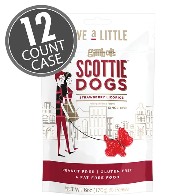 Gimbal's Scottie Dogs Strawberry Licorice - 6 oz Zip Bag - 12 Count Case
