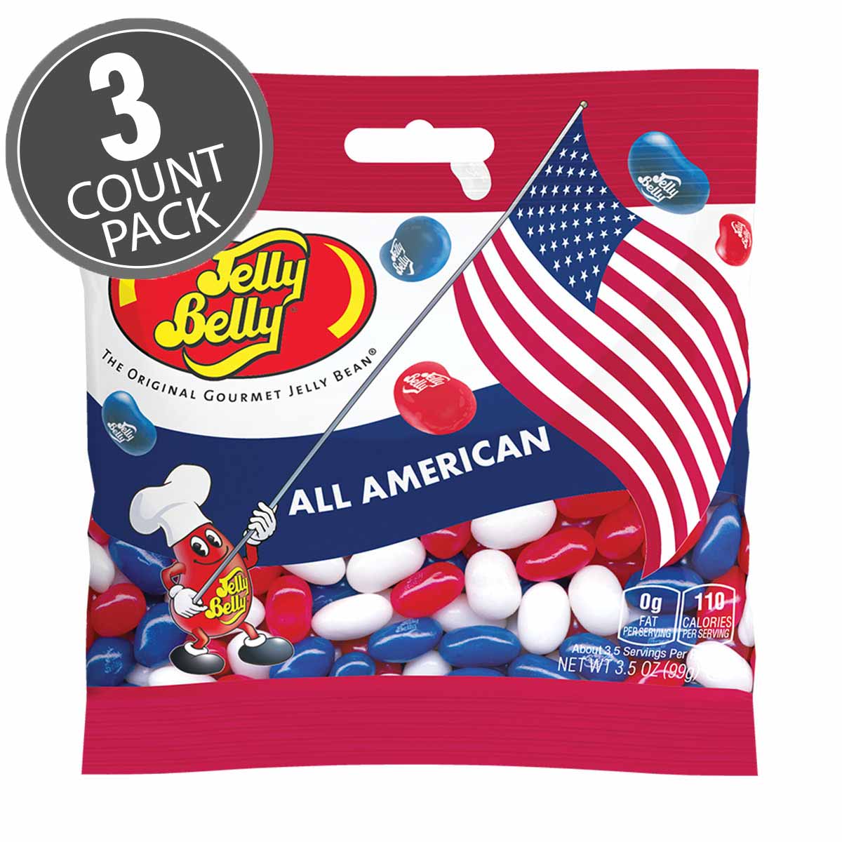 All American Mix Jelly Beans 3.5 oz Grab Go Bag 3 Count Pack