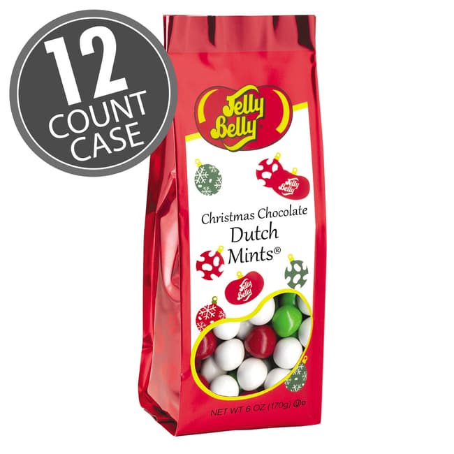 Christmas Chocolate Dutch Mints - 6 oz Gift Bags - 12 Count Case