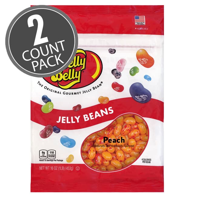 Peach Jelly Beans - 16 oz Re-Sealable Bag - 2 Pack