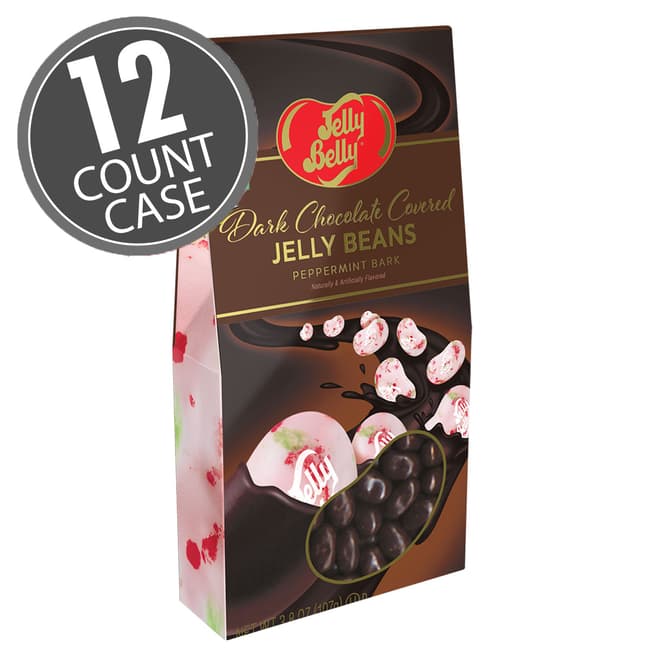 Dark Chocolate Covered Peppermint Bark Jelly Beans - 3.8 oz Gable Box - 12 Count Case