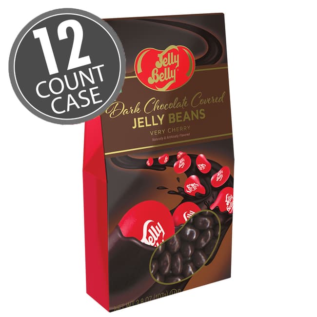 Dark Chocolate Covered Very Cherry Jelly Beans - 3.8 oz Gable Box - 12 Count Case