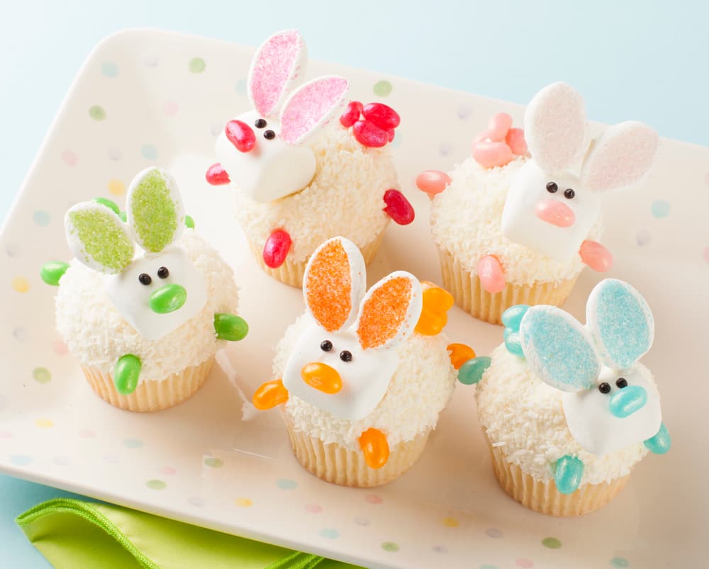 Bunny cupcakes on a tray