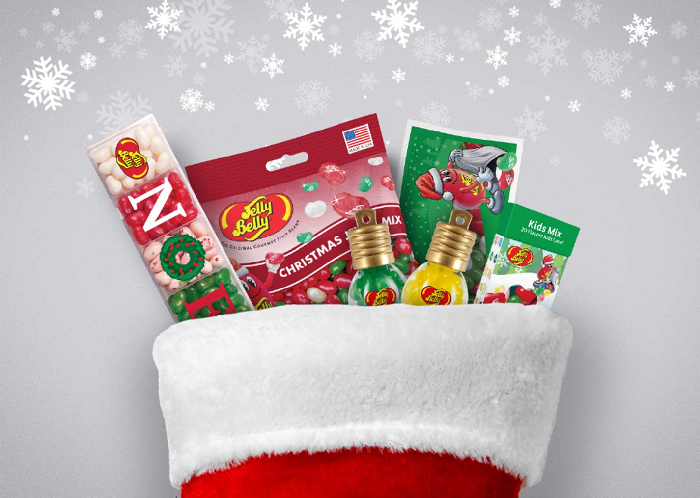 Stocking stuffed with Jelly Belly product items