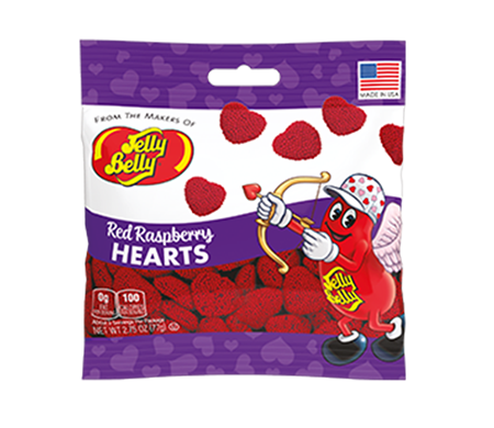 Product picture of 2.75 oz. Jelly Belly Red Raspberry Hearts Bag