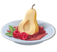 Poached Pear in Raspberry Sauce